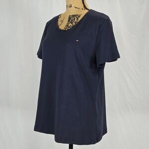 Tommy Hilfiger Women Navy Blue T Shirt Short Sleeve Crew Neck Logo XXL TTG